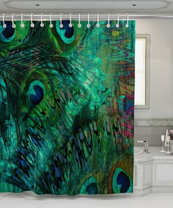 Exotic Peacock Feather Abstract Shower Curtain with Elegant and Eclectic Design