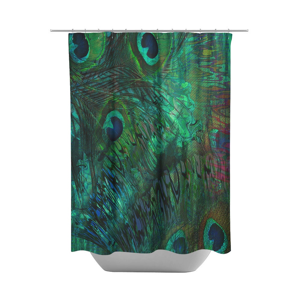 Exotic Peacock Feather Abstract Shower Curtain with Elegant and Eclectic Design - Image 2