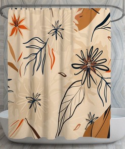 Exotic Plant Shower Curtain, Abstract Floral Bathroom Decor, Bohemian Bath Art