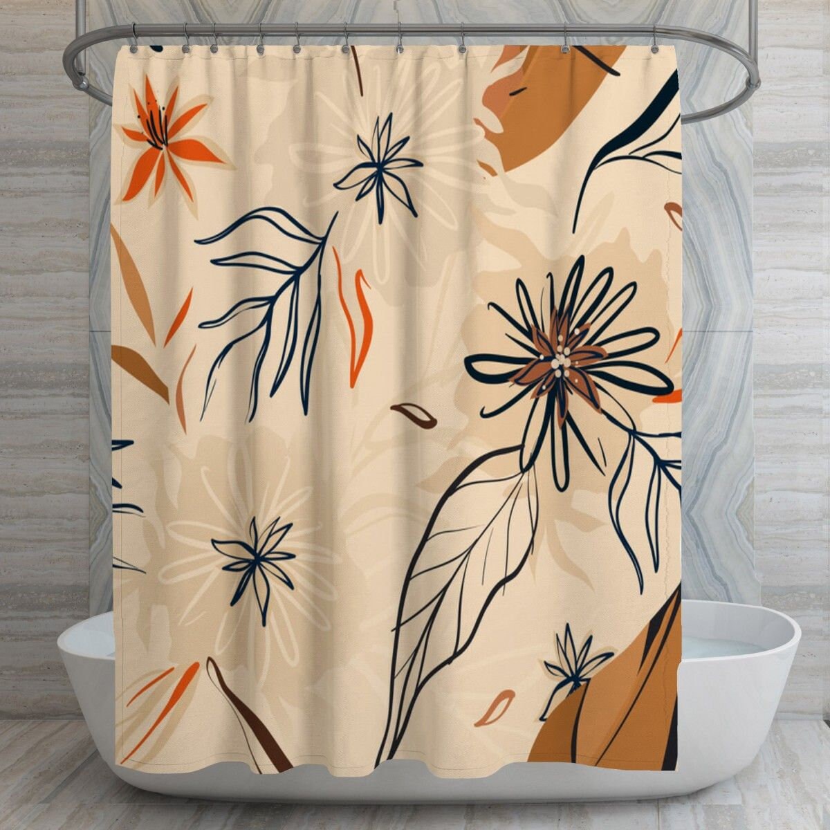 Exotic Plant Shower Curtain, Abstract Floral Bathroom Decor, Bohemian Bath Art