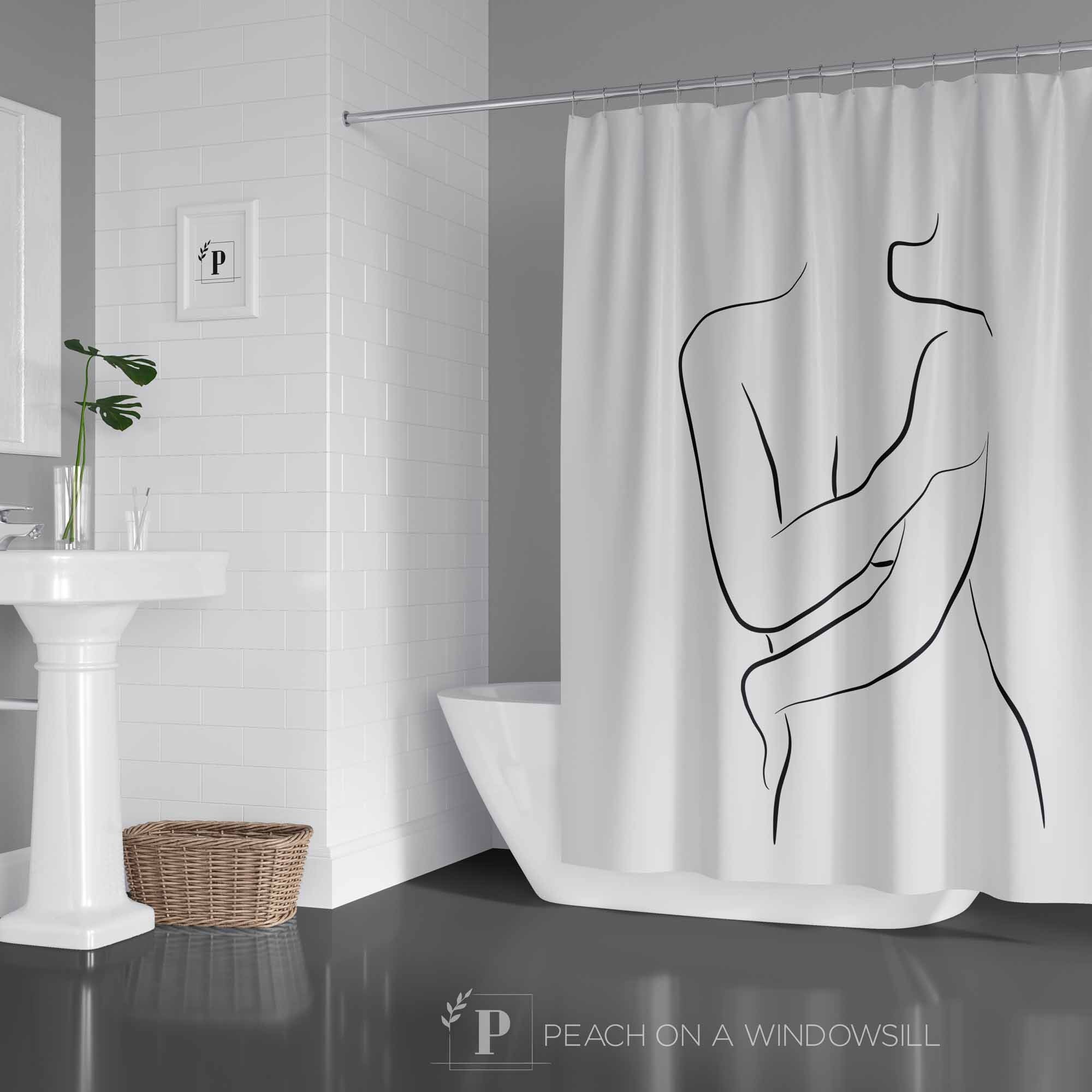 Expressive Black and White Nude Body Shower Curtain | Minimalist Scandinavian Bathroom Decor