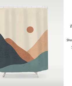 Extra Long High Quality Boho Shower Curtain with Sun & Mountains Landscape Design