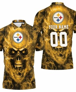 Exude the Spirit of a True Fan with the Personalized 3D All Over Print Polo Shirt with Steelers Skull