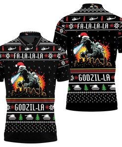 Fa La La Godzi La Godzila Christmas 3D Polo Jersey Shirt - Personalized 3D Polo Shirt with Breathable Fabric