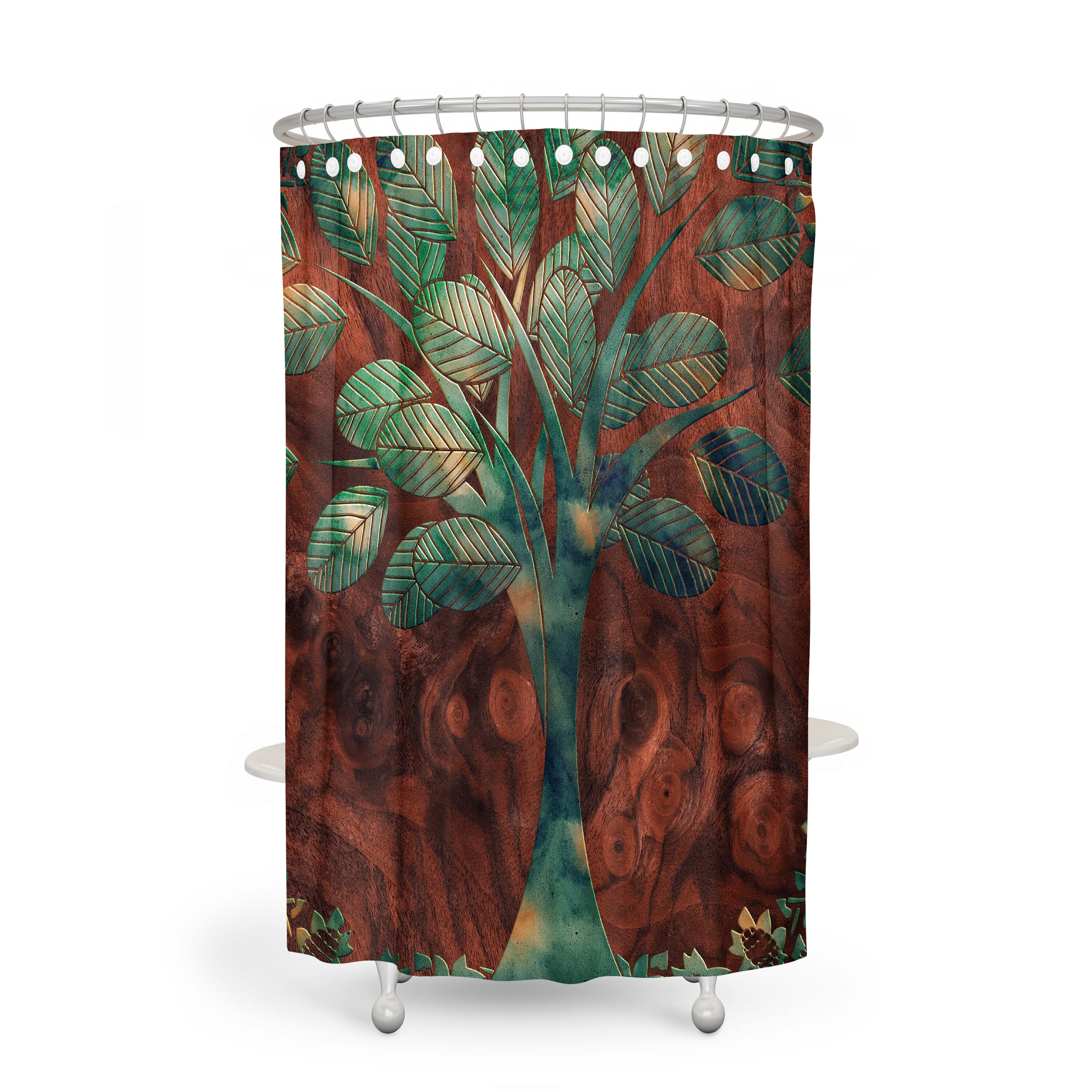 Faiths Tree Wood Grain Shower Curtain Set for a Rustic Bathroom - Image 3