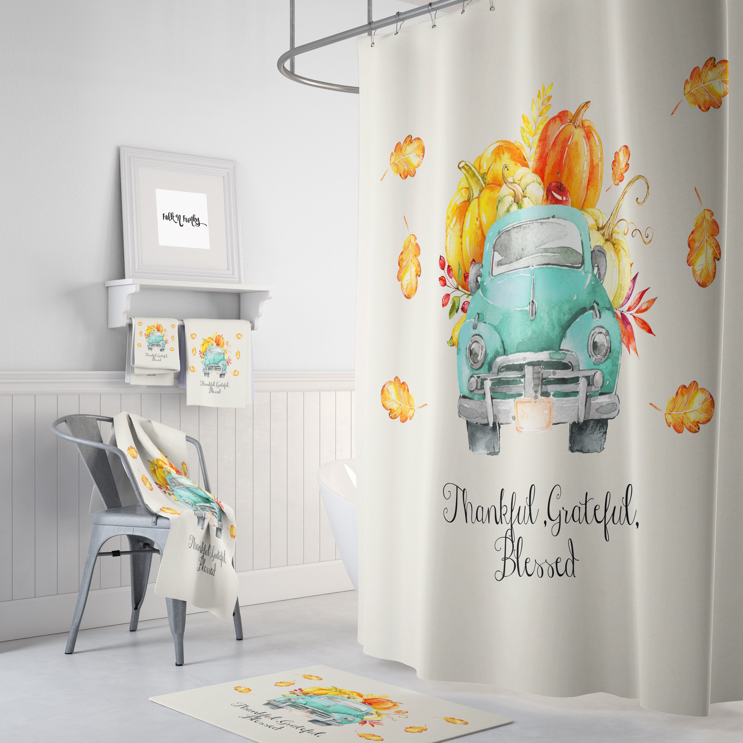 Fall Pumpkin Truck Shower Curtain for a Festive Autumn Bathroom