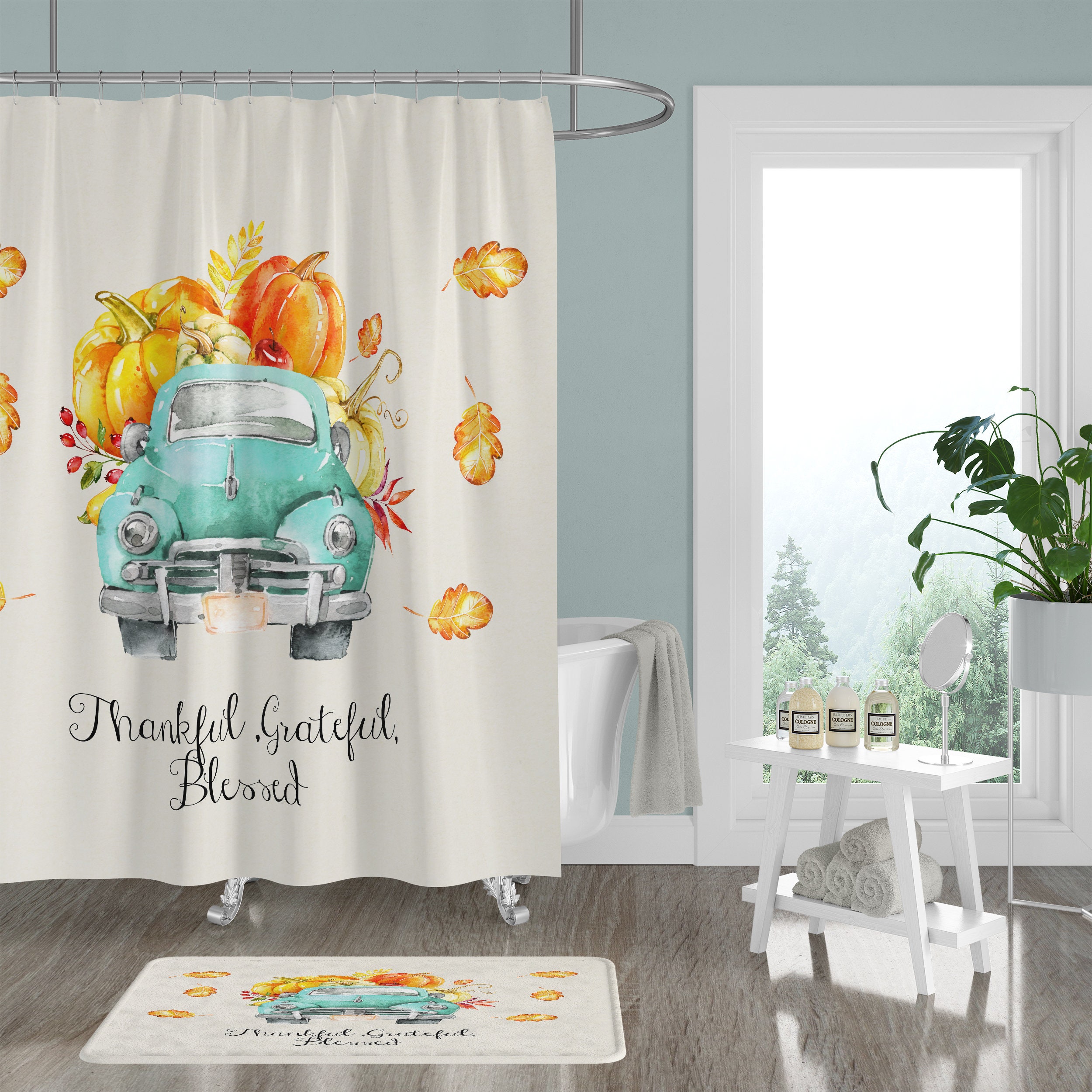 Fall Pumpkin Truck Shower Curtain for a Festive Autumn Bathroom - Image 2