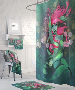 Fantasy Pink and Sea Green Mermaid Shower Curtain with Optional Bath Set