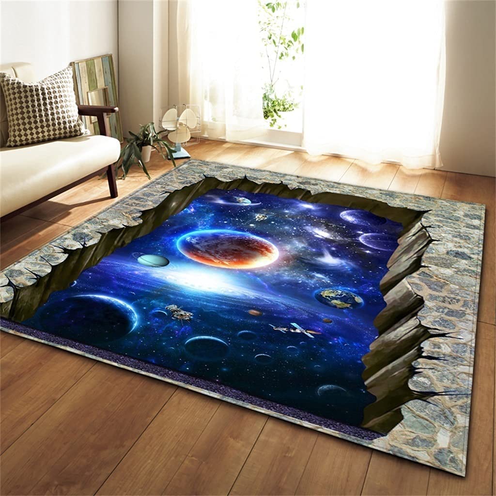 Fantasy Starry Short Pile Rug with 3D Optical Illusion Design for Comfortable Living Room or Bedroom - Image 3