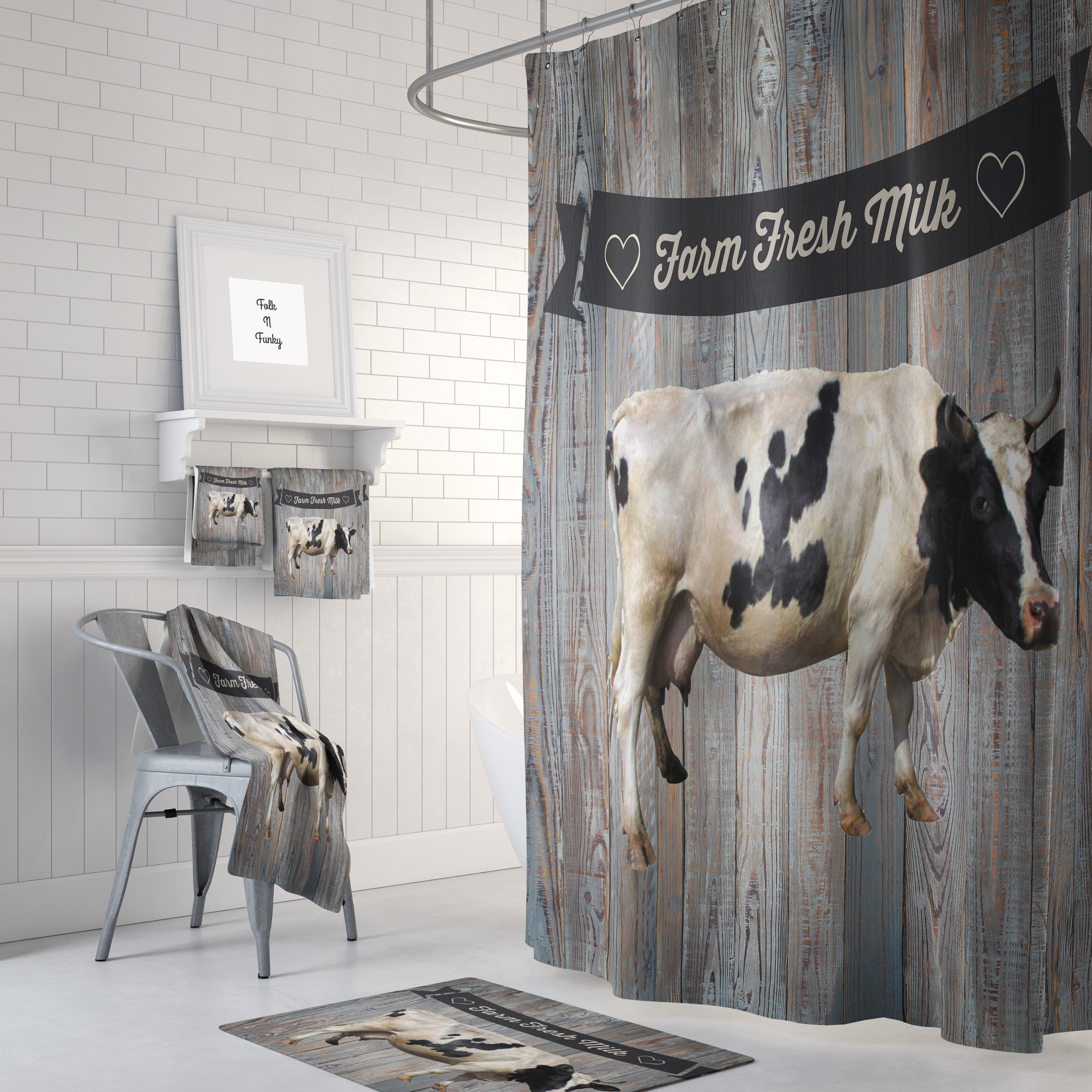 Farmhouse Cow Shower Curtain, Unique Bathtub Curtain with Cow Design, Perfect for Farmhouse-Inspired Bathrooms