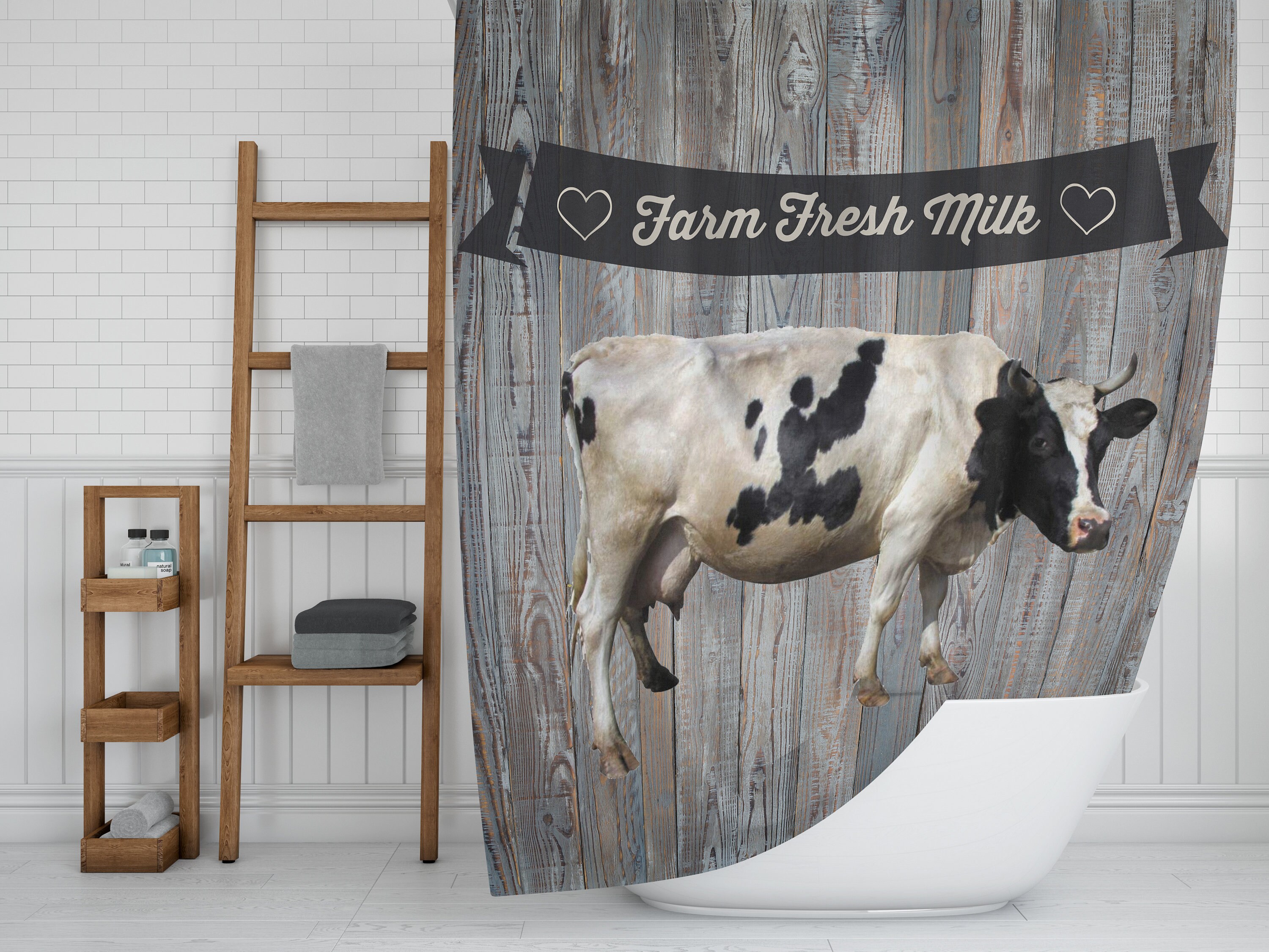Farmhouse Cow Shower Curtain, Unique Bathtub Curtain with Cow Design, Perfect for Farmhouse-Inspired Bathrooms - Image 2