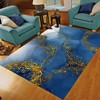 Fashionable 70s Style Brilliant Gold Area Rug with Blue Art Deco for Custom Home Decor