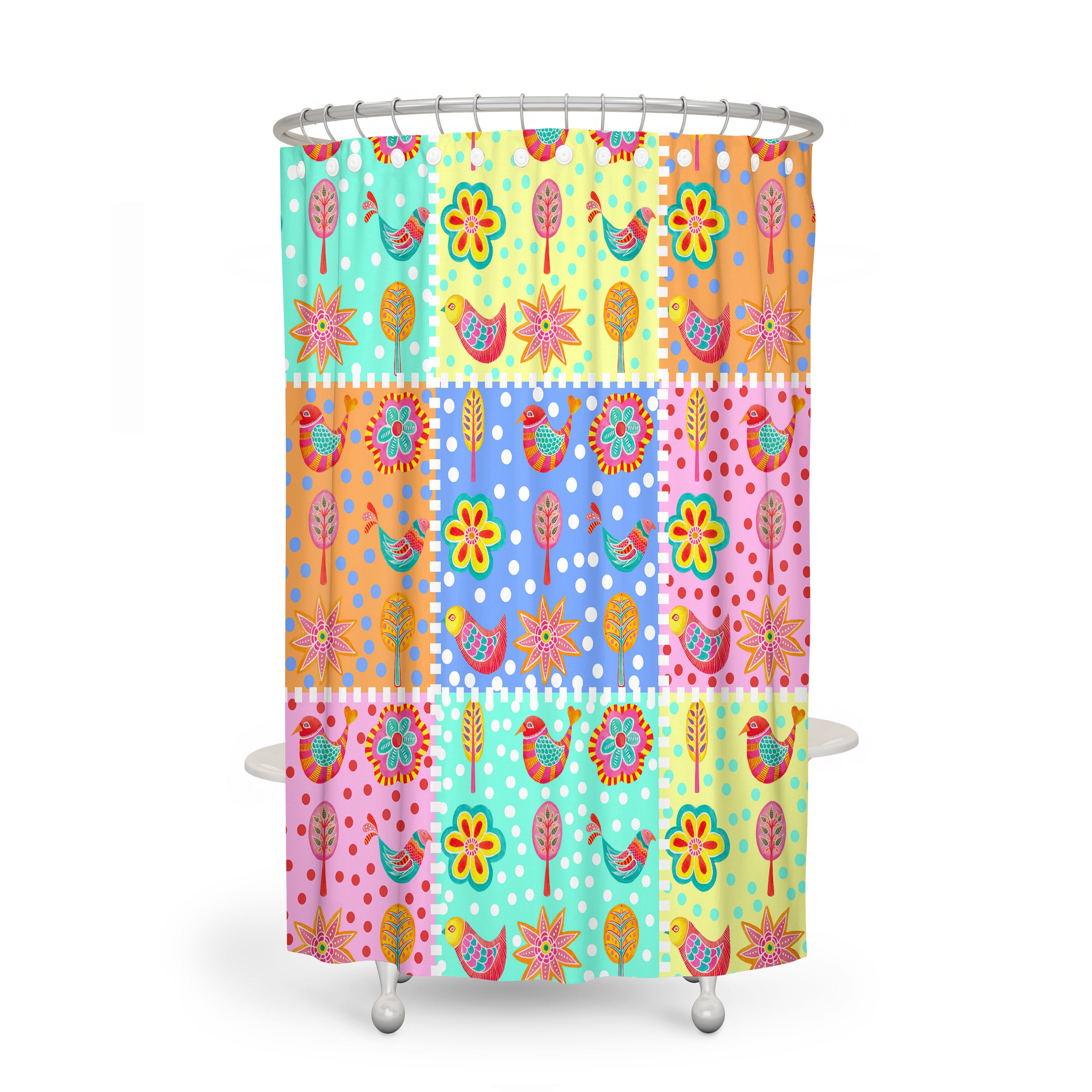 Faux Patchwork Shower Curtain and Bath Accessories Set for a Country Bathroom - Image 2