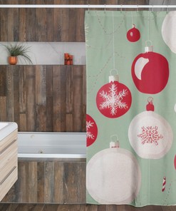 Faux Textured Christmas Shower Curtain, Retro Holiday Bathroom Decor, Festive Tub Accessory