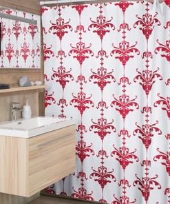 Faux Textured Damask Shower Curtain, Retro Holiday Bathroom Decor, Festive Tub Accessory