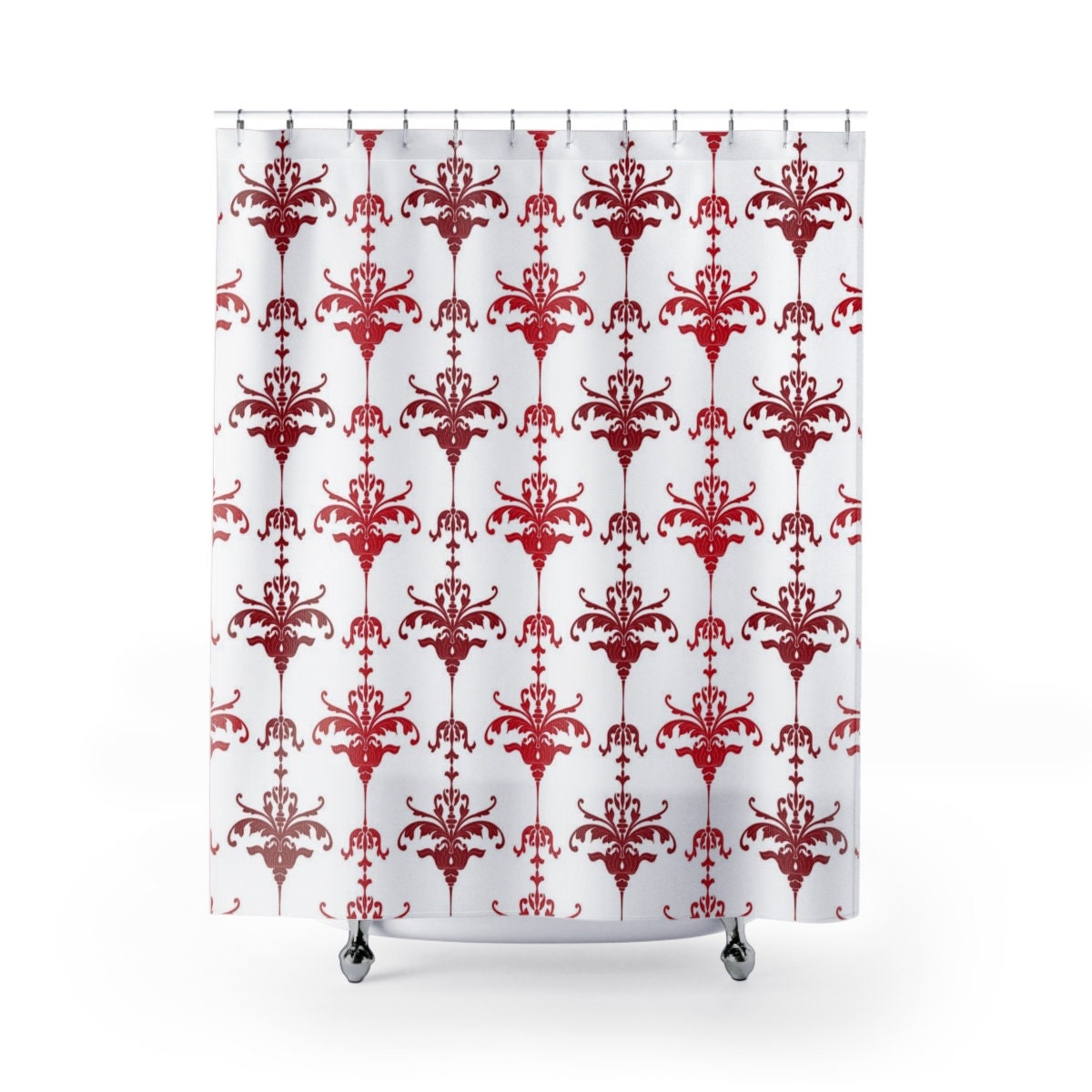 Faux Textured Damask Shower Curtain, Retro Holiday Bathroom Decor, Festive Tub Accessory - Image 2