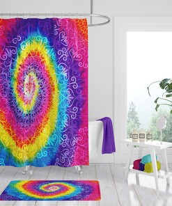 Faux Tie Dye Hippie Shower Curtain Set with Bohemian Bath Decor
