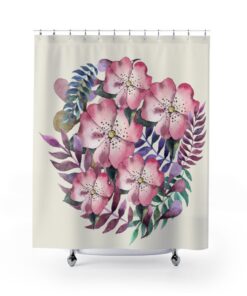 Feather with Wildflowers Boho Shower Curtain, Bath Curtain, Floral, Spring, Bathroom Decoration, Home Decor