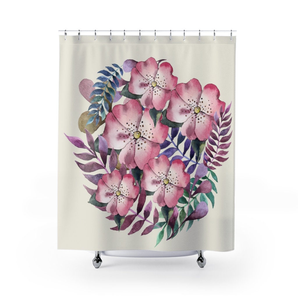 Feather with Wildflowers Boho Shower Curtain, Bath Curtain, Floral, Spring, Bathroom Decoration, Home Decor