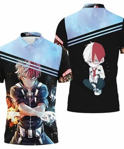 Feel the Heat with Todoroki Shouto as Fire and Ice Come Together in 3D All Over Print Polo Shirt for Fans