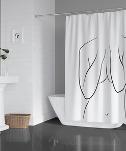 Feminine Line Art Shower Curtain | Nude Black and White Woman Bath tub Curtain 71x74 in | Bathroom Decor + Quotes