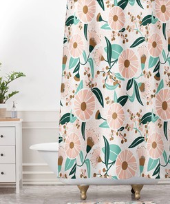 Feminine Pink Madelyn Design Bohemian Shower Curtain, Floral Print, Bathroom Decor in Boho Style, Bath Curtain