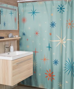 Festive Retro Christmas Shower Curtain, Holiday Bathroom Decor, Retro Tub Accessory