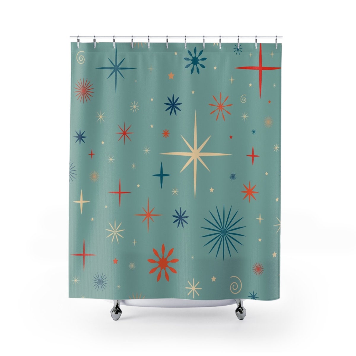 Festive Retro Christmas Shower Curtain, Holiday Bathroom Decor, Retro Tub Accessory - Image 2