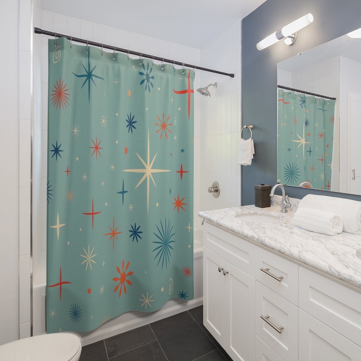 Festive Retro Christmas Shower Curtain, Holiday Bathroom Decor, Retro Tub Accessory - Image 3