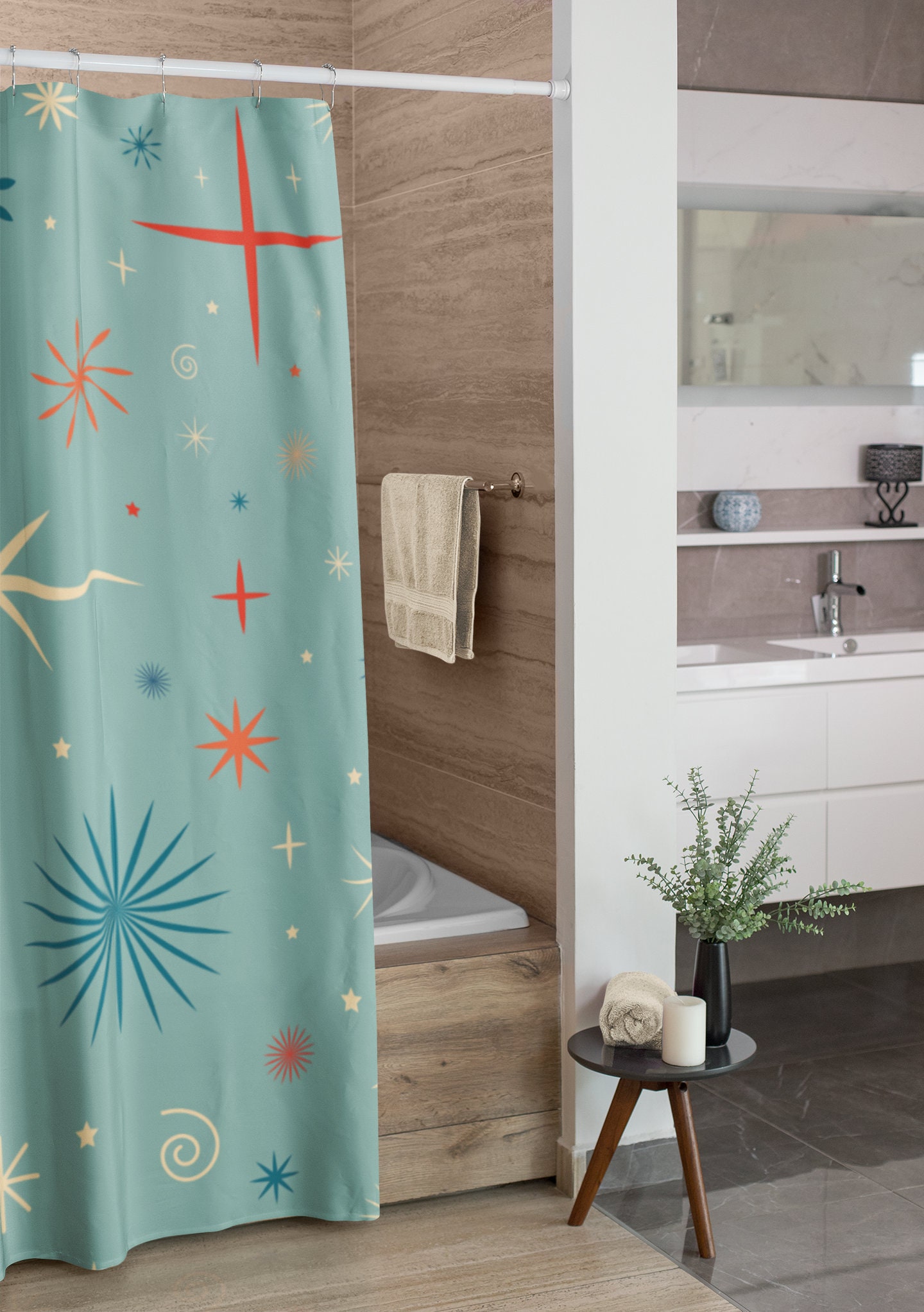 Festive Retro Christmas Shower Curtain, Holiday Bathroom Decor, Retro Tub Accessory - Image 4
