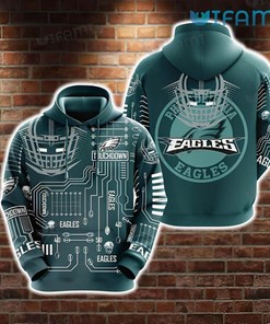 Field Football Helmet Sketch Philadelphia Eagles 3D Hoodie with Custom Print