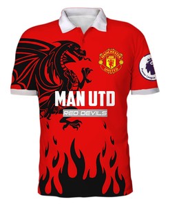 Fierce Manchester United Red Black Dragon Polo Shirt in All Over Print
