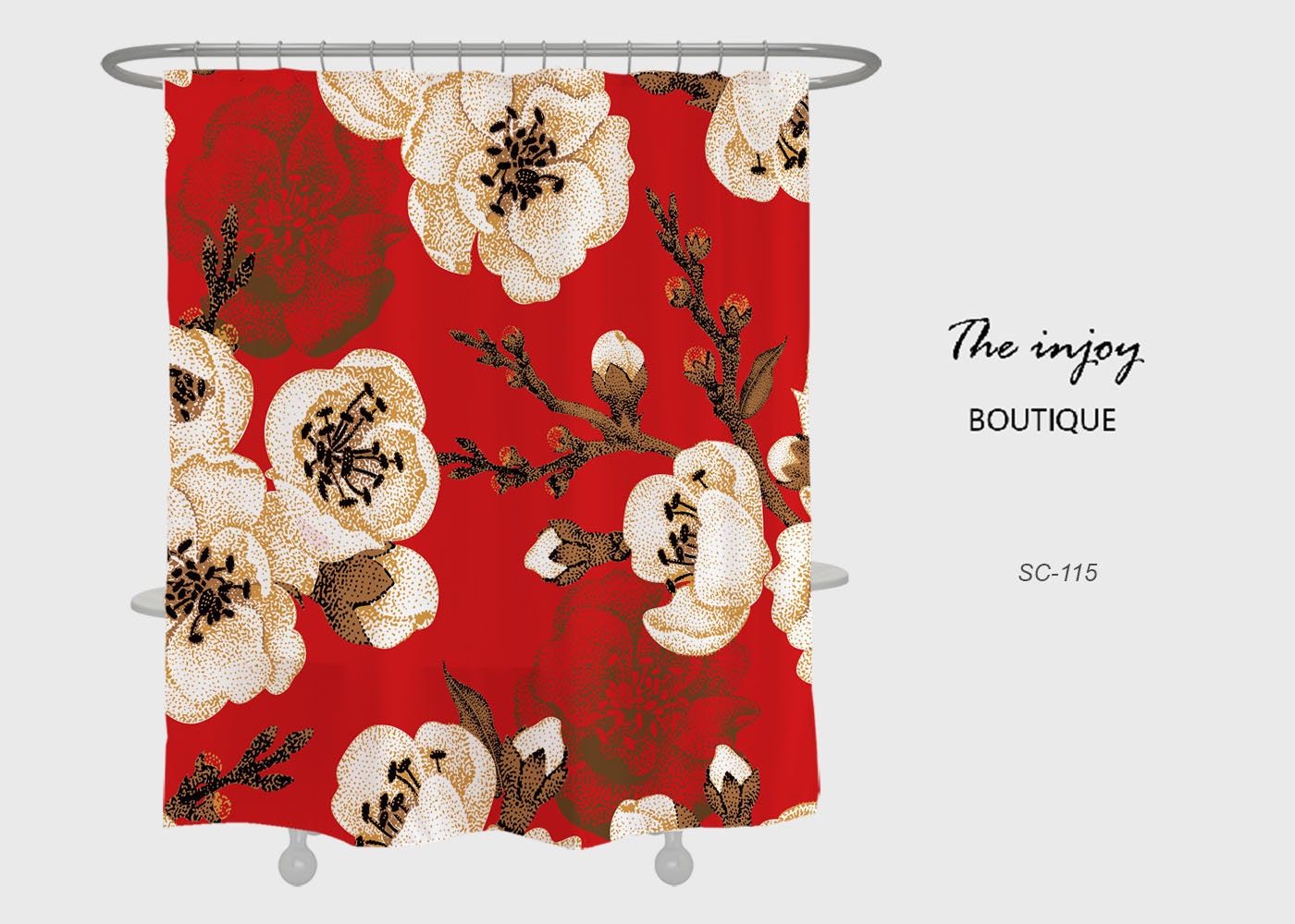 Fire Red Plum Blossoms Shower Curtain, Custom Sizes Waterproof Washable Curtain, Elegant Bathtub Decor