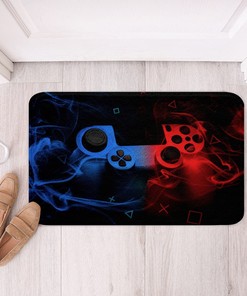 Fire and Water Wolf Gaming Area Rug for Boys - Smoke Fluid Art Game Kitchen Mat with Fleece Fabric