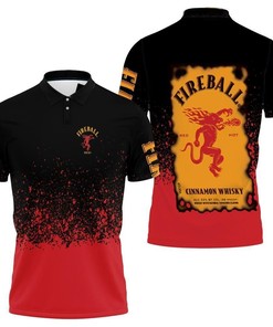 Fireball Cinnamon Whisky Logo Polo Shirt - 3D Printed Design and Personalized 3D Polo Shirt with Breathable Fabric