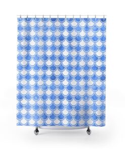 Fish Scales Bath Decor Shower Curtain, Mermaid Inspired Blue and White Bath Curtain, Boho Bathroom Essentials
