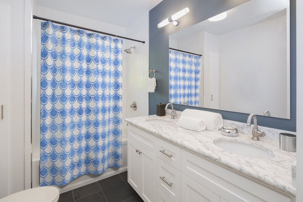 Fish Scales Bath Decor Shower Curtain, Mermaid Inspired Blue and White Bath Curtain, Boho Bathroom Essentials - Image 2