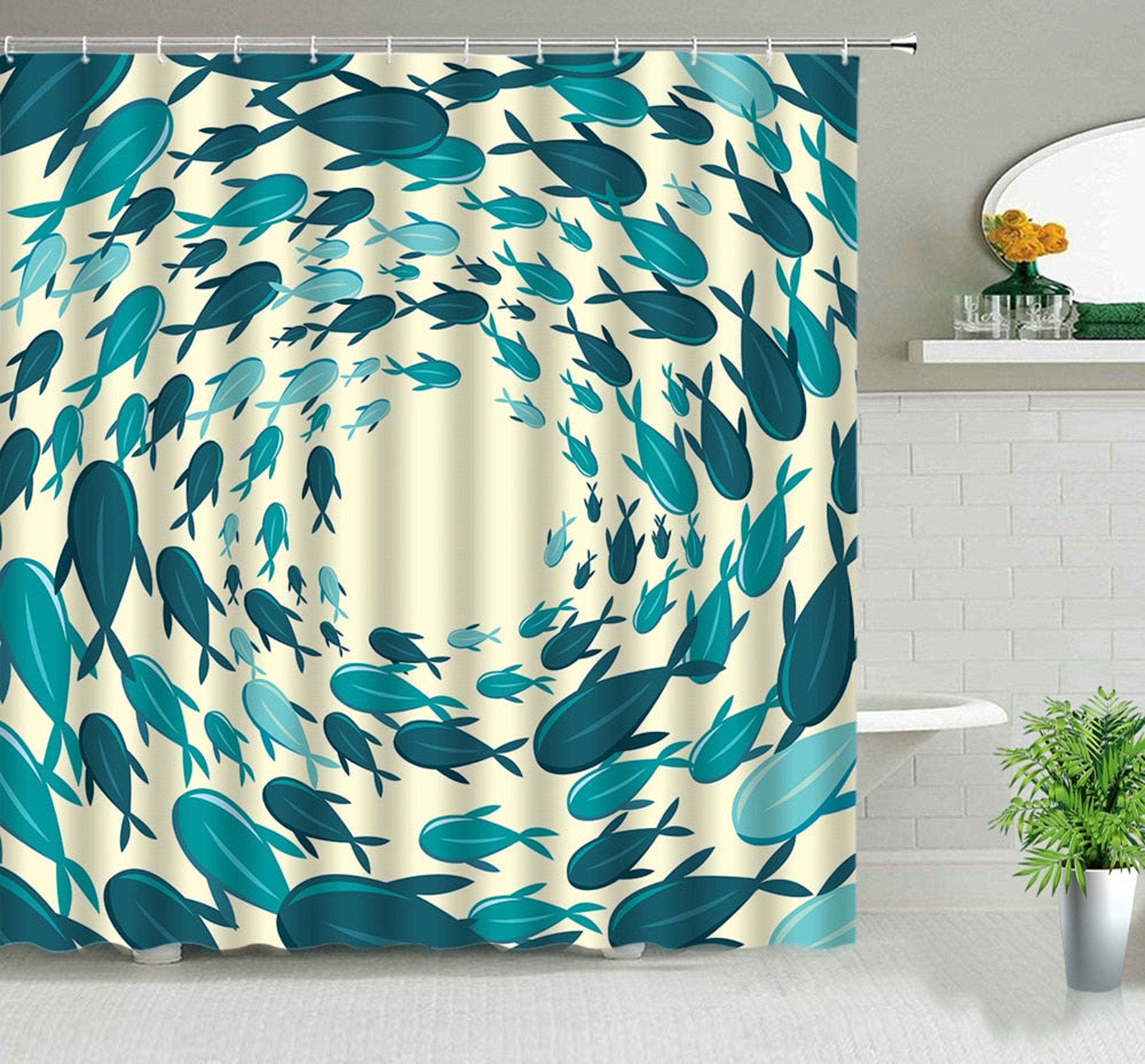 Fish underwater world sea Shower Curtain | Blue shark in ocean beach bathroom House warming gift