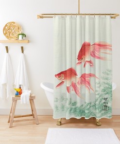 Fishes Zen Bathroom Shower Curtain | Japanese Koi Fish Print + Eco-Friendly Material | Bathroom Decor + Quotes