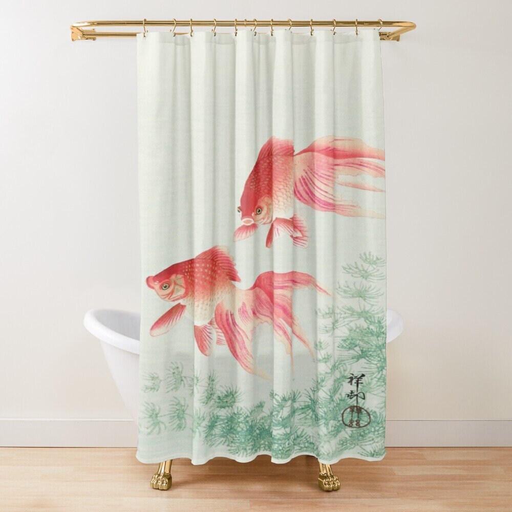 Fishes Zen Bathroom Shower Curtain | Japanese Koi Fish Print + Eco-Friendly Material | Bathroom Decor + Quotes - Image 2