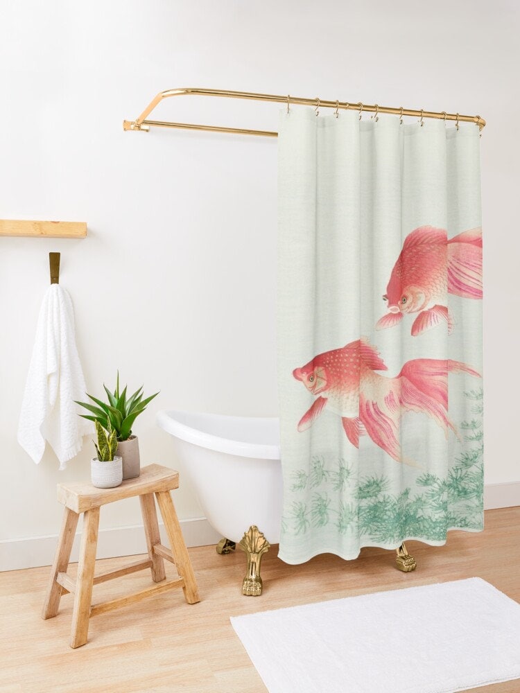 Fishes Zen Bathroom Shower Curtain | Japanese Koi Fish Print + Eco-Friendly Material | Bathroom Decor + Quotes - Image 3