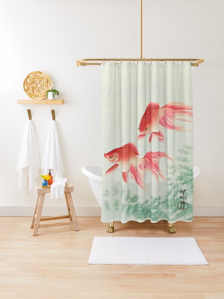 Fishes Zen Bathroom Shower Curtain | Japanese Koi Fish Print + Eco-Friendly Material | Bathroom Decor + Quotes - Image 4
