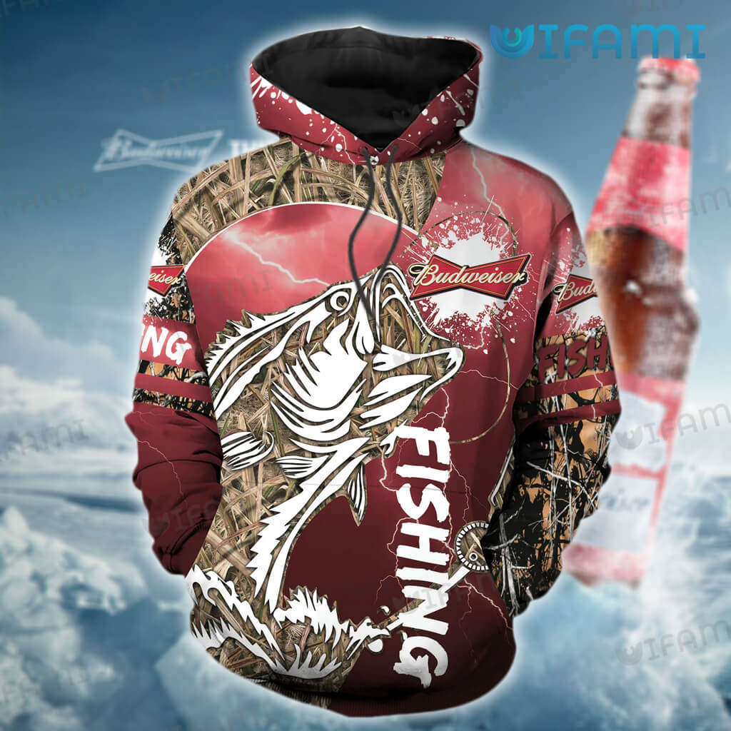 Fishing Paint Splash Budweiser 3D Hoodie Printful - Gift for Beer Lovers