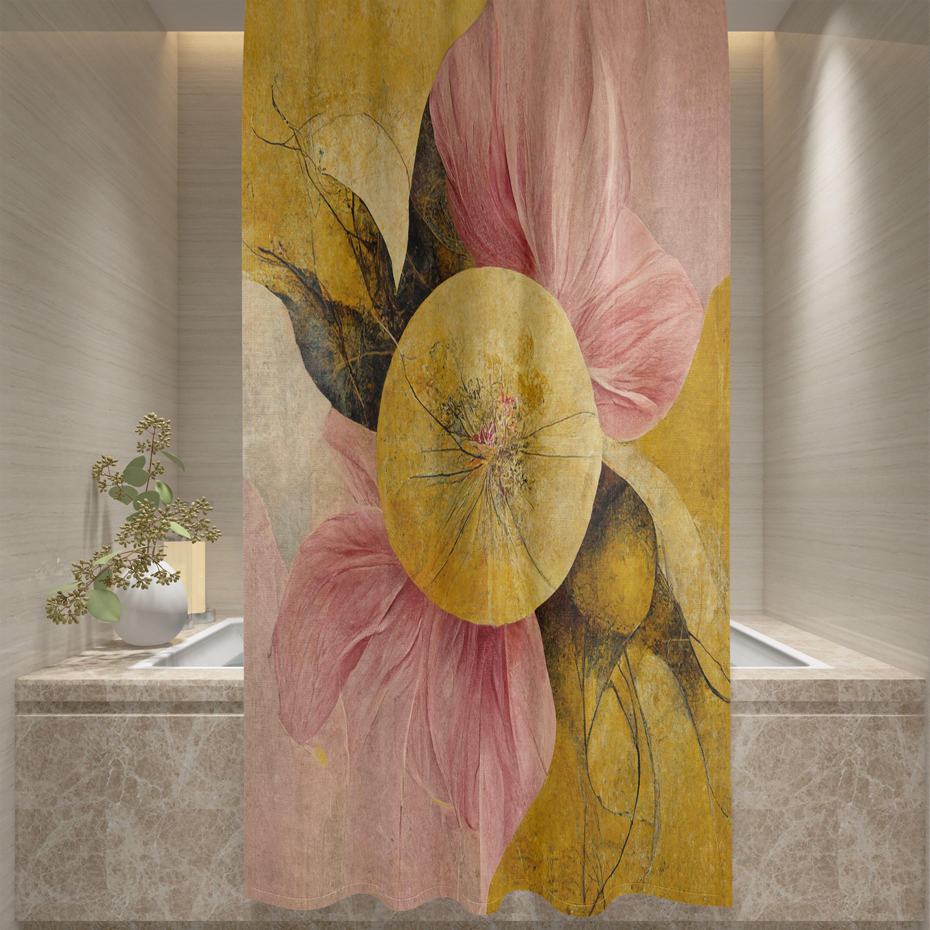 Floral Abstract Shower Curtain - Modern Bath Curtain with Optional Bathroom Accessories for Minimalist Bathroom Decor - Image 3