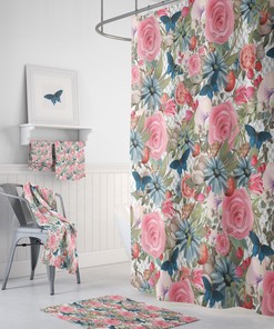 Floral Butterfly Shower Curtain - Colorful Bath Curtain with Optional Bathroom Set or Accessories