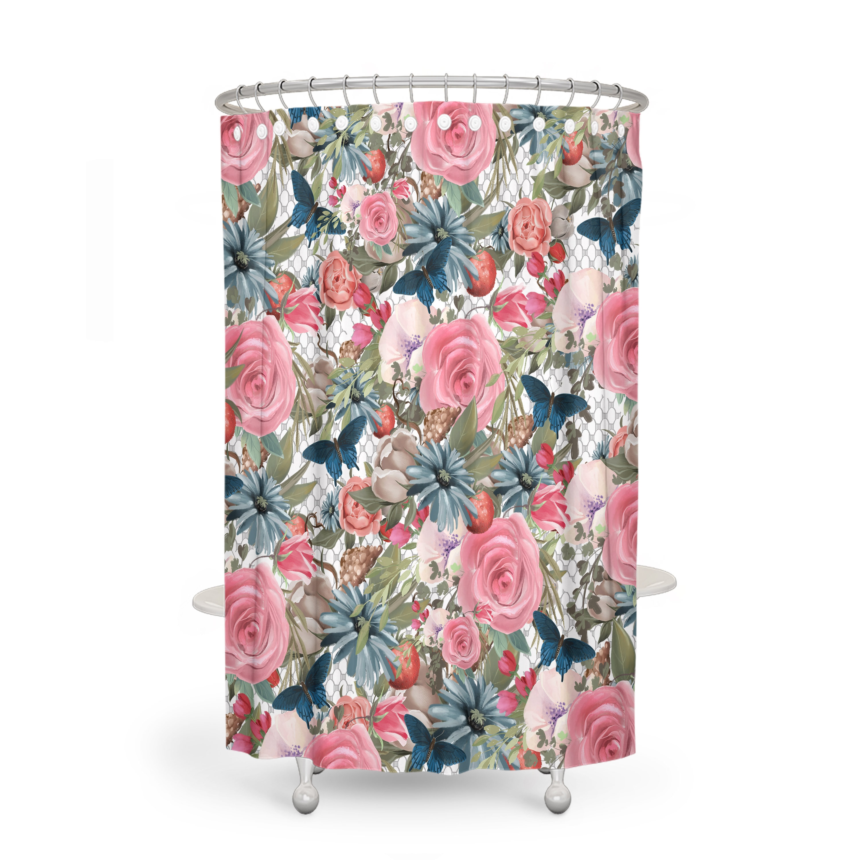 Floral Butterfly Shower Curtain - Colorful Bath Curtain with Optional Bathroom Set or Accessories - Image 2