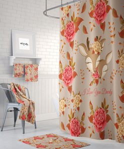 Floral Deer Shower Curtain - Rustic Bath Curtain with Matching Towels and Hand Towels for Nature-Loving Bathroom Decor
