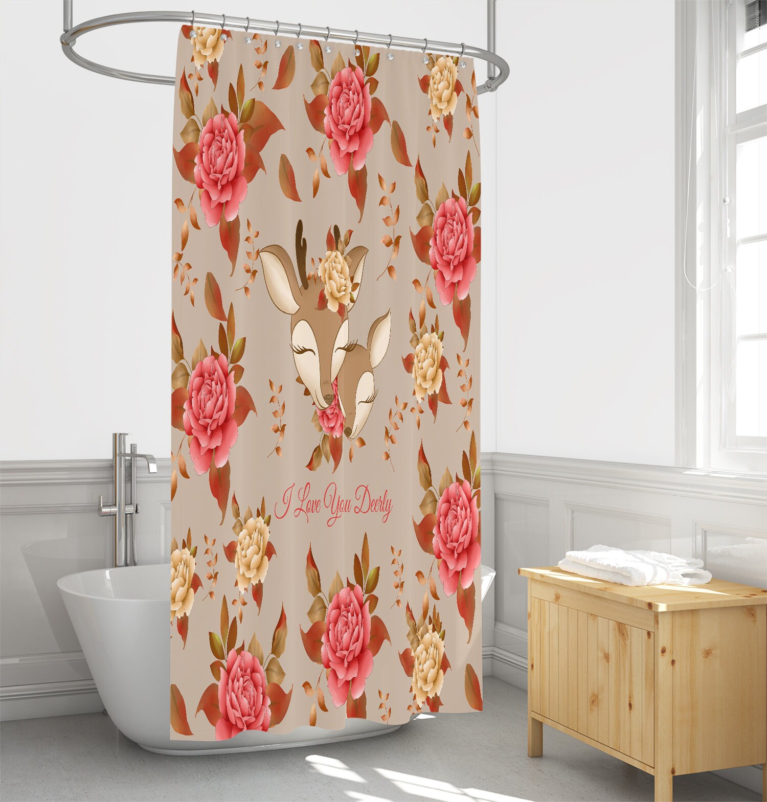 Floral Deer Shower Curtain - Rustic Bath Curtain with Matching Towels and Hand Towels for Nature-Loving Bathroom Decor - Image 2