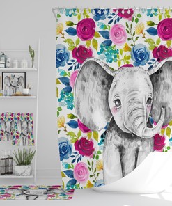 Floral Elephant Shower Curtain Set with Optional Bath Accessories