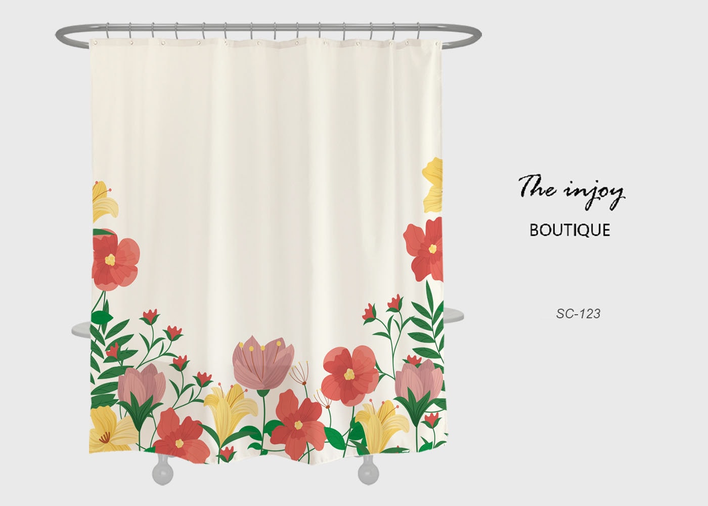 Floral Garden Shower Curtain with Matching Hooks, Customized Sizes Waterproof and Washable Shower Curtain